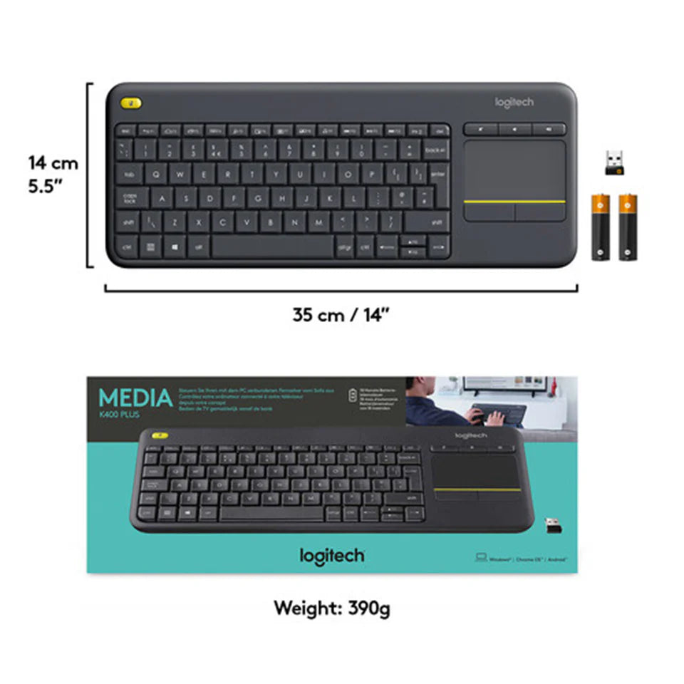 Clavier tactile sans fil Logitech K400 Plus - Noir